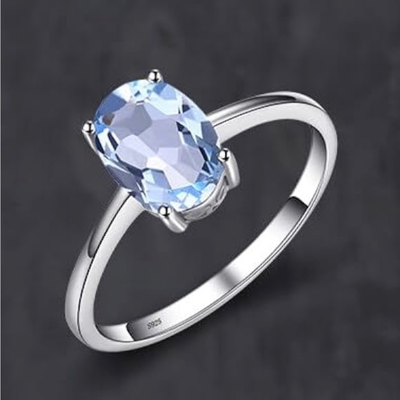 Genuine 1 Carat Aquamarine Oval Solitaire Ring ~ Dainty March Birthstone Ring - Picture 5 of 15